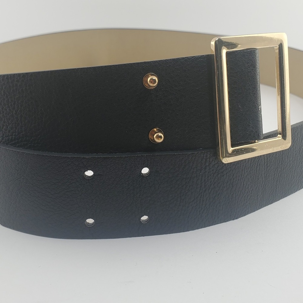 The Limited Black Synthetic Faux Leather Belt Gold Buckle Women's Size Large